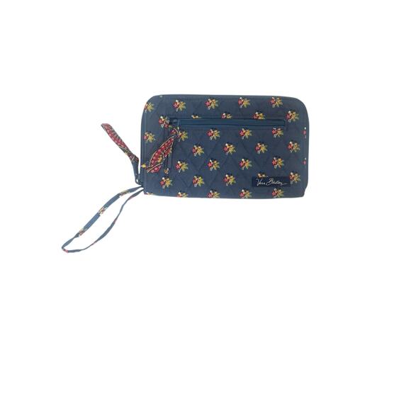VERA BRADLEY RETIRED EMILY WRISTLET ZIP AROUND WALLET QUILTED FLORAL BLUE - Picture 1 of 11